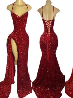 2024 Deep Red Sequin Prom Dress Halter High Split Corset Back Mermaid Slim Fit High End Celebrity Red Sequin Prom Dress, Prom Dress Halter, Sequin Evening Dress, Evening Dress Floor Length, Sequin Prom Dress, Sequin Evening Dresses, Corset Back, Dress Halter, Red Sequin