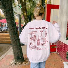 New York City Illustrated Crewneck in Red – Noun New York New York City Sweatshirt, Clothes With Drawings On Them, Nyc Illustration, Chicago Sweatshirt, Nyc Sweatshirt, Small Business Clothing, Bullet Journal Flip Through, City Sweatshirt, Nyc Shirt