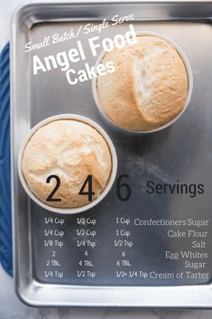 the instructions for angel food cakes are displayed on a metal tray with white frosting