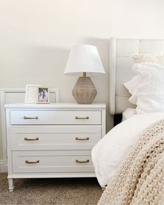 a bedroom with a white bed and two nightstands