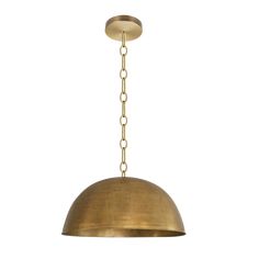 an antique brass pendant light with chain hanging from the bottom, on a white background