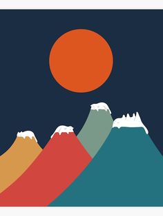 an orange sun is above the mountains in this minimalist style poster by graphic artist person