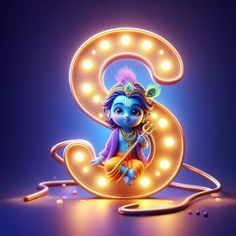 the character is sitting on top of a number two sign with lights around it and eyes closed