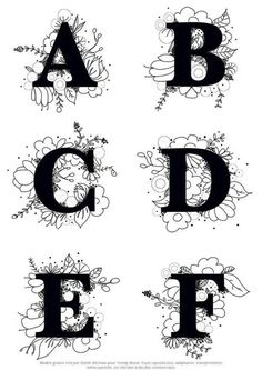 the letters are black and white with floral designs on each letter's uppercase