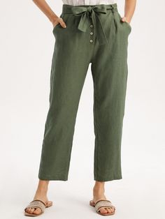 Shopcozy offers stylish and concessional Pants.. SPU: 44915PAAGF355, Color: Green, Pattern:Plain, Pants Length:Ankle Pants. Green Relaxed Fit Bottoms With Button Closure, Baggy High-waisted Pants For Day Out, Casual Relaxed Fit Pants With Button Closure, High Waist Linen Bottoms With Buttons, Casual Green Linen Bottoms, Spring Relaxed Fit Pants With Button Closure, Relaxed Fit Pants With Button Closure For Spring, Summer Straight Pants With Button Closure, Green Linen Bottoms For Fall