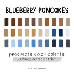 blueberry pancakes with the words, procreate color palette 30 handpicked swatches