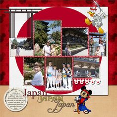 a scrapbook page with mickey mouse and other pictures on it, including the words japan