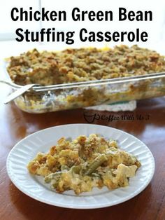 chicken green bean stuffing casserole on a plate