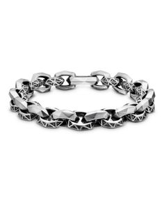 David Yurman Torqued Faceted Link Bracelet in Sterling Silver with Pave Black Diamonds David Yurman Bracelet Stack Men, David Yurman Chain Bracelet, Mens Diamond Bracelet David Yurman, David Yurman Box Chain Bracelet, David Yurman Sculpted Cable, Black Diamond Jewelry, Black Diamonds, David Yurman, Black Diamond