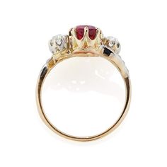 The Lizabeth ring is an absolutely gorgeous Edwardian Ruby & Diamond Toi et Moi Engagement Ring. Shop this exclusive ring now at Victor Barbone Jewelry! Yellow Gold Setting, Edwardian Era, Ruby Diamond, Antique Style