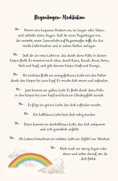 a poem written in german with an image of a rainbow and clouds on the page