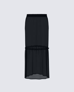 A top tier kind of skirt 👏 Made from georgette fabric and complete with an A-line design and tiered ruffles - this black maxi skirt is a closet staple that can be paired with anything for a chic and flirty look 🖤 Georgette Skirt, Black Maxi Skirt, Black Off Shoulder, Georgette Fabric, White Jersey, Black Maxi, Tier Skirt, Tiered Skirt, White Mini Dress