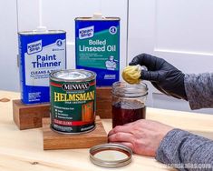 Polyurethane is too fussy! I searched for ideas for finishes I could use instead of poly and found this recipe (lots of great tips too). It’s easy to make, easy to apply and nearly impossible to mess up! It can be used on raw wood or over stain. It’s the perfect finish for art projects or DIY furniture. #woodfinish #polyurethane #polyurethanefinish #diy #diyfurniture #woodworking #woodworkingtips #diywoodprojects #sawsonskates Sanding Wood, Refinishing Hardwood Floors, Paint Thinner, Woodworking Workbench, Clear Top, Stained Wood, Diy Pallet Projects