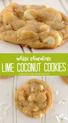 white chocolate lime coconut cookies on a table