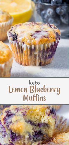 lemon blueberry muffins are stacked on top of each other