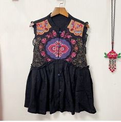 Top Rated Ethnic Women Embroidery Jacquard Brocade Waistcoat Frog Button Ruffle Black Vest , Women's Coats, Jackets & Vests Brocade Waistcoat, Button Vest, Women Embroidery, Polyester Jacket, Basic Jackets, Black Vest, Vest Top, Top Casual, Women's Intimates