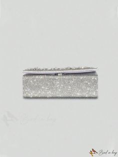 BirdinBag - Elegant Rhinestone Silver Box-Shaped Evening Clutch - Ideal Bridal Purse for Weddings, Proms & Parties Silver Rectangular Evening Bag With Bling, Silver Crystal Rectangular Evening Bag, Rectangular Silver Crystal Evening Bag, Sparkling Crystal Evening Bag For Wedding, Glamorous Bedazzled Evening Bag For Wedding, Crystal Rectangular Evening Bag For Weddings, Silver Bedazzled Evening Bag For Events, Rectangular Crystal Evening Bag For Wedding, Silver Sparkling Evening Bag For Wedding