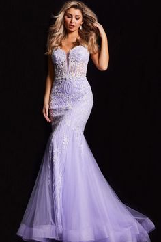 Indulge in the exquisite elegance of Jovani 37414 from the Spring 2024 collection. Elevate your style to new heights with this stunning dress that exudes sophistication and grace. Make a statement that leaves a lasting impression. Lilac Prom Dresses, Mermaid Evening Gown, Mermaid Prom Dress, Sleeveless Gown, Corset Bodice, Glamorous Style, Sequin Gown, Tulle Gown, Mermaid Skirt