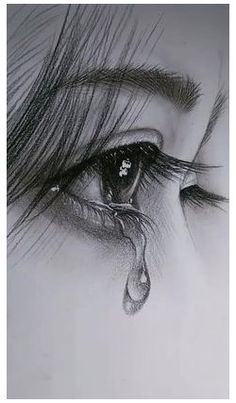 a drawing of a woman's eye with tear coming out of her iris brows