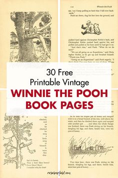 an old book with the title'30 free printable vintage winnie the pooh book pages