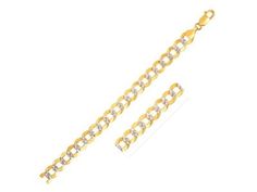 Pave curb bracelet crafted in 14k two tone gold measuring 7.0 millimeters in width. Secured with a lobster clasp. Metal: 14K Two-Tone Gold Approximate Weight: 10.6 gram(s) Chain Type: Curb Clasp: Lobster Clasp Width: 0.28 in Available Sizes: 8.5" Gold-tone Curb Chain Bracelet, Gold-tone Curb Chain Bracelets Gold-plated, Yellow Gold-plated Link Bracelet, Yellow Gold Cuban Link Bracelet, Tarnish Resistant, Flexible Yellow Gold-plated Chain Bracelet, Lobster Clasp, Wedding Jewelry Bracelets, Bracelet Crafts, Wedding Bracelet