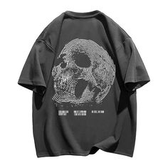 Made from high-quality cotton fabric, this t-shirt is soft, comfortable, and perfect for everyday wear. The design features a detailed fingerprint pattern that forms a skeleton, creating a cool and edgy look that will make you stand out from the crowd. Features: -100% Cotton -Crew neckline -Dropped shoulder -Bold finger graphic -Super soft fabric -Unisex style Shirts With Back Designs, Alexcore Clothes, Print Clothes Design, Over Size T-shirt, Spacecore Clothes, T-shirt Aesthetic, Konflic Shirts, Cool Shirts Aesthetic, T-shirt Prints