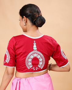 a ready-made, pure cotton, embroidered design blouse. These types of blouses are popular for their comfort and aesthetic appeal, especially in traditional and ethnic wear.  Blouse available in 32,34 waist size waist-32 =36 Bust waist-34=38 Bust Types Of Blouses, Alpona Design, Design Blouse, Saree Blouses, Embroidery Blouse Designs, Embroidery Blouse, Fashion Blouse Design, Fashion Blouse, Blouse Design