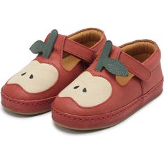 Flat Cute Shoes, Cute Leather Sandals With Round Toe, Playful Closed Toe Sandals With Soft Sole, Cursed Shoes, Earthy Shoes, Clay Things To Make, Apple Shoes, Fruit Shoes