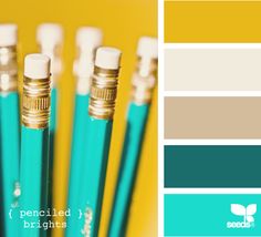 a web page with several different colors and designs on it, including pencils in the bottom right corner