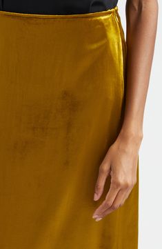 Crafted with a longer pile velvet for more texture and definition, this silk-enriched maxi skirt is elevated with a gleaming golden glow. Hidden side-zip closure 85% viscose, 15% silk Dry clean Autumn Sales, Side Zip, Nordstrom Store, Free Fabric, Fabric Gifts, Top Brands, Maxi Skirt, Nordstrom, Velvet