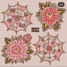 four different designs with flowers and leaves on them