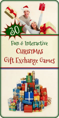 a christmas gift exchange game with presents on it and the words fun & interactive christmas gift exchange games