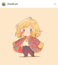 an anime character with blonde hair and blue eyes wearing a red, white and yellow jacket