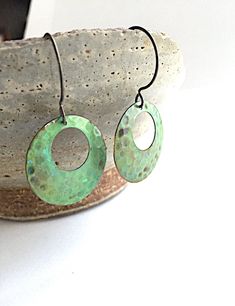 Verdigris Textured Open Circle Earrings | Etsy Hand Forged Green Drop Earrings, Green Artisan Jewelry With Oxidized Finish, Artisan Green Jewelry With Oxidized Finish, Green Oxidized Artisan Jewelry, Rustic Bronze Earrings With Patina, Rustic Bronze Patina Earrings, Artisan Green Brass Earrings, Unique Hand Forged Green Earrings, Green Oxidized Finish Earrings For Gift