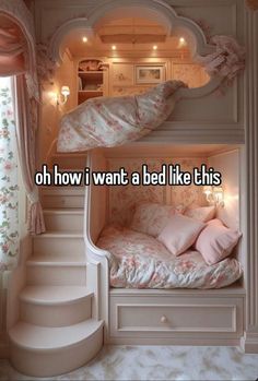 two bunk beds with pink pillows on them and the words oh how i want a bed like this