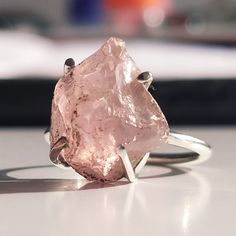 "Cyber Sale, Statement Ring, Raw Crystal Ring, Raw Gemstone Ring, Raw Dainty Ring, Christmas Sale, Birthday Gift, Gift For Mom, Anniversary Gift, New Year Gift, Gift For Wife, Gift For Her, Women's Jewelry, Gift for Girls, Everyday Jewelry, Gemstone Jewelry, Gemstone Ring, Sterling Silver Jewelry, Silver Ring, Healing Crystal Jewelry, Handmade Jewelry ROSE QUARTZ BIRTHSTONE JANUARY Natural Raw ROSE QUARTZ Sterling Silver 925 Ring. ROSE QUARTZ is in Raw form and it has a beautiful intense vivid c Pink Crystal Ring, Pink Sterling Silver Crystal Ring With Gem, Silver Morganite Ring For Gift, Silver Morganite Ring As Gift, Rose Sterling Silver Rings As Gift, Rose Sterling Silver Ring Gift, Rose Sterling Silver Rings For Gifts, Rose Quartz Crystal Ring Gift, Morganite Gemstone Ring For Gift