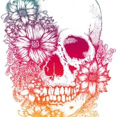 a colorful skull with flowers on it's head is shown in this drawing by person