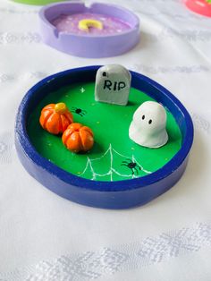 a tray with halloween decorations on it