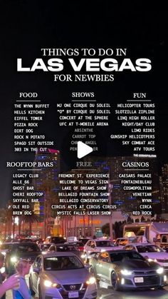 an advertisement for las vegas featuring cars in traffic