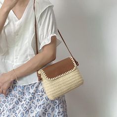 Straw Woven Shoulder Bag with Leather Flap, Women's Purse – Elena Handbags Rectangular Cream Straw Bag With Woven Leather, Cream Rectangular Woven Leather Straw Bag, Natural Woven Leather Bag For Day Out, Beige Straw Shoulder Bag With Adjustable Strap, Summer Cream Straw Bag With Woven Leather, Straw Bag With Leather Handles For Day Out, Casual Brown Rattan Shoulder Bag, Summer Crossbody Straw Bag With Woven Leather, Cream Straw Bag With Adjustable Strap