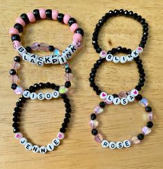 If you are a BLINK, show your love for Blackpink with a custom blackpink bracelet! Choose from 3 different styles💖 Jewelry Kpop Blackpink, Blackpink Jewelry Diy, Black Pink Accessories, K Pop Inspired Bracelets, Black Wristband With Round Beads For Friendship, Black Round Beads Wristband For Friendship, Personalized Black Jewelry For Party, Trendy Black Party Wristband, Adjustable Black Friendship Bracelets For Party