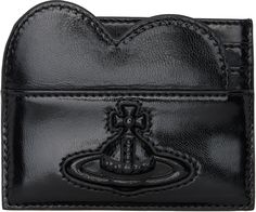 Patent leather card holder in black. · Graphic appliqué and logo embossed at face · Four card slots · Central note slot · Twill lining · H3 x W4 Supplier color: Black Vivienne Westwood Bags, Heart Card, Woman Card, Leather Card Holder, Heart Cards, Black Heart, Card Holder Leather, Vivienne Westwood, Bags Women