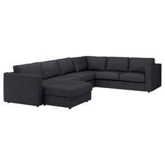 FINNALA sectional, 5-seat corner, with chaise/Tallmyra black/gray, Height including back cushions: 33 1/2 ". FINNALA sectional sofa can grow and change with a home and the family. Choose how many seats, the look and function to create a sofa that suits you. A clean design and long-lasting comfort are included. Smolder resistant lining: Polyester wadding. Black Sectional Couch, Ikea Bank, Ikea Black, Ikea Vimle, Black Sectional, Cosy Sofa, Modular Corner Sofa, Cozy Sofa, Corner Sofa Bed