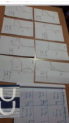 several pieces of paper are laid out on top of each other with numbers and symbols