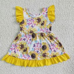 Baby girls sunflower ruffle dresses Playful Ruffle Sleeve Dress With Floral Print, Playful Ruffle Sleeve Twirl Dress For Summer, Playful Summer Twirl Dress With Ruffle Sleeves, Playful Twirl Dress With Ruffle Sleeves For Summer, Playful Summer Floral Dress With Ruffles, Playful Fitted Dress With Ruffle Sleeves, Summer Ruffle Sleeve Twirl Dress With Ruffles, Summer Twirl Dress With Ruffle Sleeves, Yellow Ruffled Summer Dress