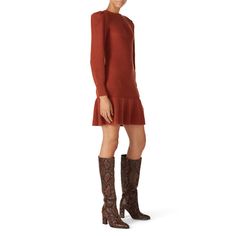 Rust yarn (55% nylon 40% acrylic 5% wool). Sheath. Long sleeve. Crew neckline. 35.25" from shoulder to hemline. Imported. Rust Sweater, Whitney Port, Rent The Runway, Closet Designs, Puff Sleeve, Sweater Dress, Wool, Long Sleeve, Fashion Design