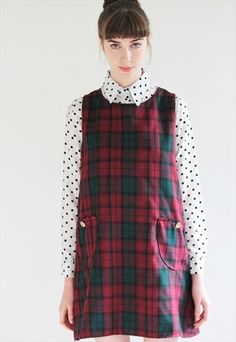 Buffalo Check Dress Outfit, Tartan Dress Outfit, Pinafore Outfit, New Frock, Frock Designs, Tartan Dress, Vintage Maxi Dress, Frock Design, Cute Shirt