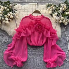 Fairy Lady, Apricot Clothing, Look Rose, Chiffon Blouses, Mesh Blouse, Elegant Blouses, Chiffon Ruffle, Fashion Baby, Asymmetrical Tops