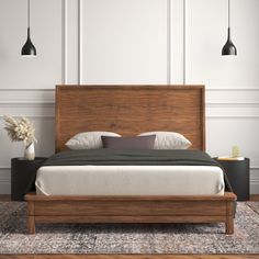 a bed sitting on top of a wooden frame