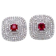 1.72 Carat Vivid Red Ruby and White Diamond Gold Earrings | From a unique collection of vintage Stud Earrings at https://www.1stdibs.com/jewelry/earrings/stud-earrings/. Bezel Set Earrings, Gold Diamond Hoop Earrings, Vintage Stud Earrings, Diamond Earrings Studs Round, Fine Jewelery, Ruby Earrings, Square Diamond, White Gold Earrings, Diamond Hoop Earrings